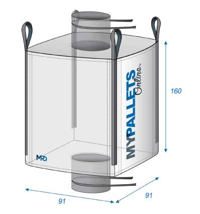 Big Bag alimentar 91 x 91 x 160, 1250 kg, com bocal de enchimento e de descarga.
