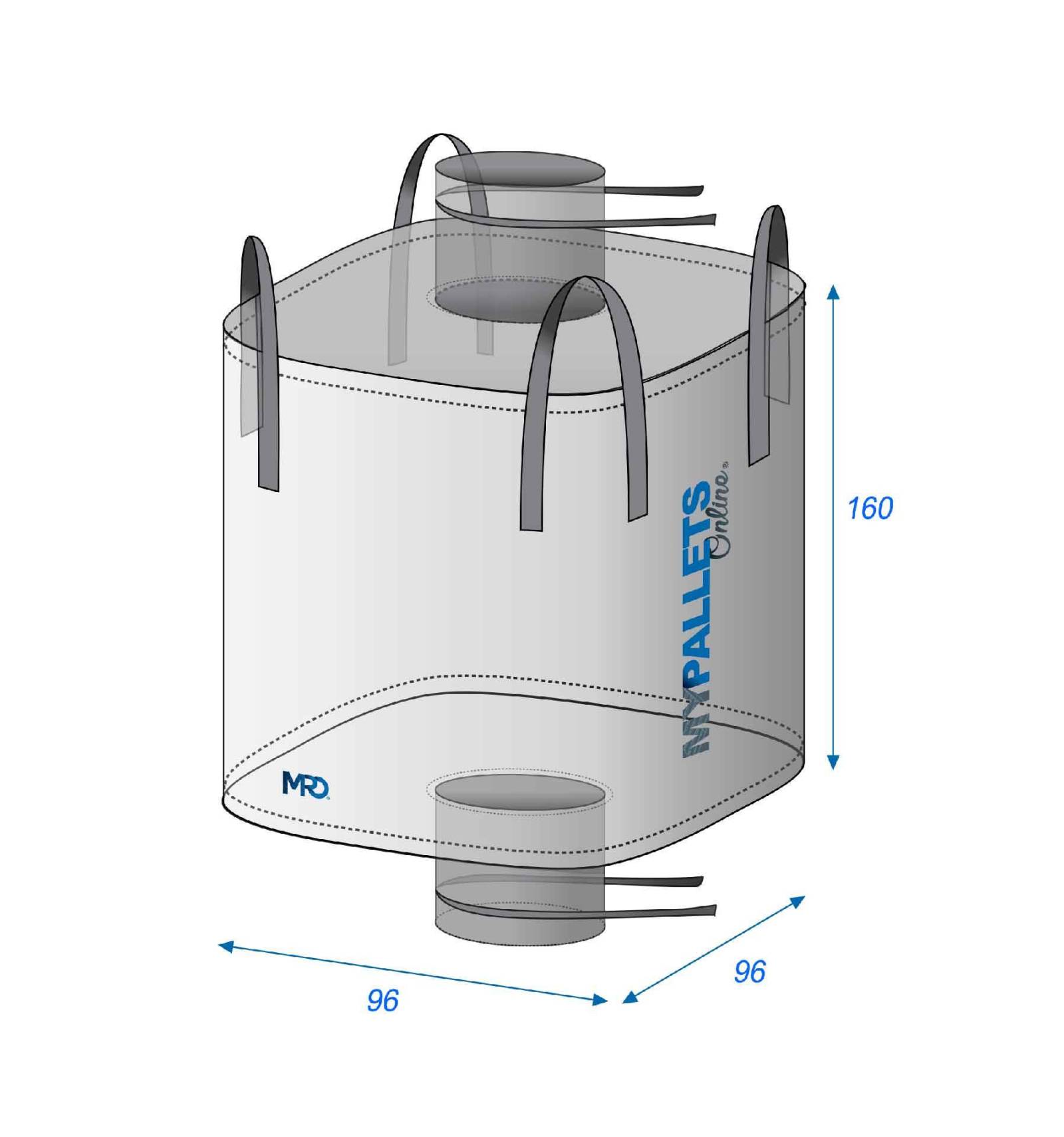Big Bag 96 x 96 x 160 - 1500 kg - Calha de enchimento - Calha de esvaziamento