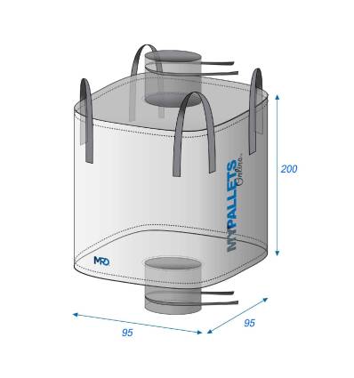Big Bag de grande volume, circular, com biqueiras 95x95x200 1500 kg