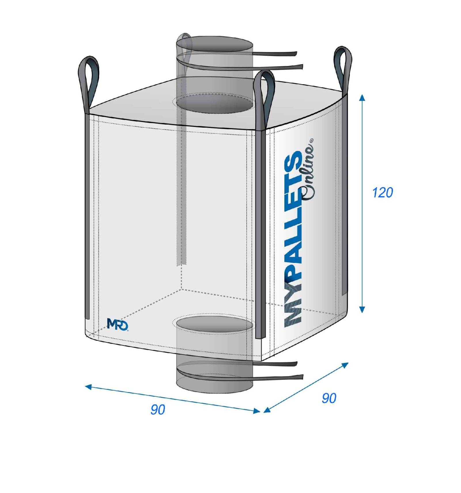 Big Bag 90X90X120-1500kg-Vulgoot voor vullen-Ontlaadgoot