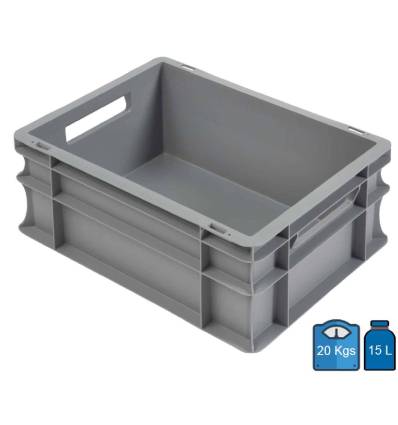 Caixa plástica norma Euro 400 x 300 — fundo e laterais fechados — 15 litros