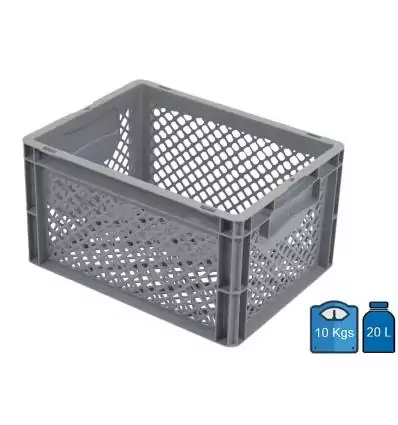 Plastic Crate 300x400 Bottom & sides Perforated 20 Litres