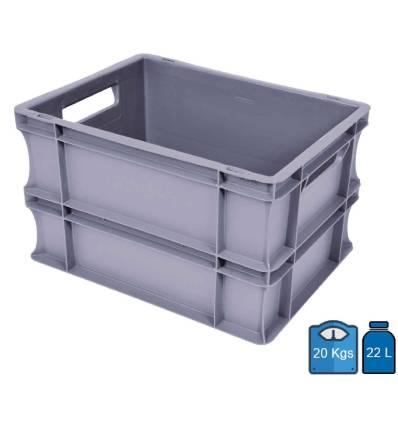 Caixa de plástico Euro 400 x 300, fundo e laterais sólidos, 22 litros