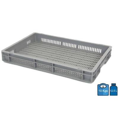 Kunststof Euronormbak 600x400 grijs met geperforeerde bodem en zijwanden, 12,5 L