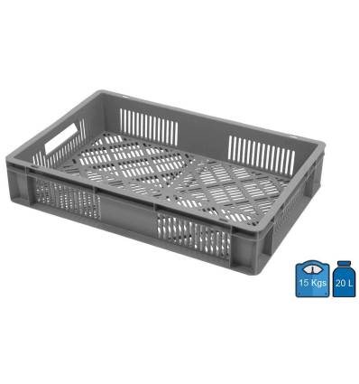 Plastic krat Euronorm 600×400, geperforeerde bodem en wanden, 20 liter