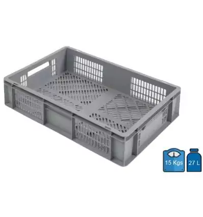 Plastic Crate 400x600 Bottom & sides Perforated 27 Litres