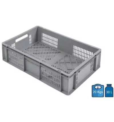 Plastic Crate 400x600 Bottom & sides Perforated 30 Litres
