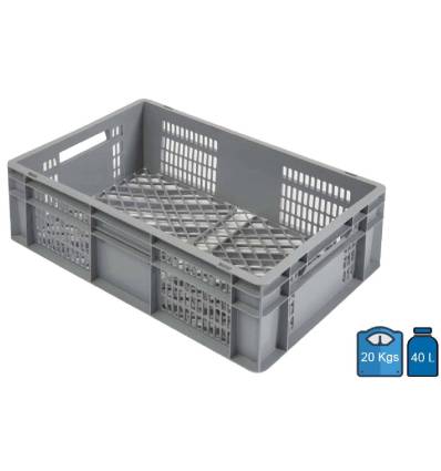 Kunststof krat Euro-norm 600 x 400, bodem en zijwanden geperforeerd, 40 liter