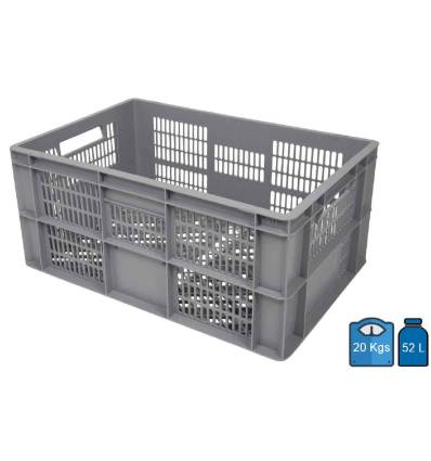 Kunststof krat Euro-norm 600 x 400, geperforeerde bodem en wanden, inhoud 52 liter