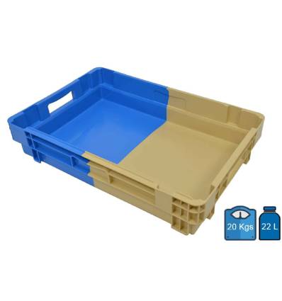Nesteld kunststofbak 400 x 600 - 22 liter, massieve bodem en wanden