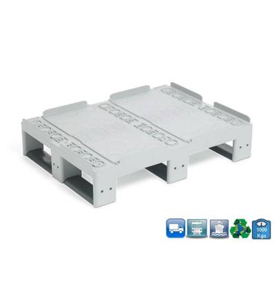 Palete de plástico 600 x 800 x 160 - Multi-rotação - Tabuleiro maciço