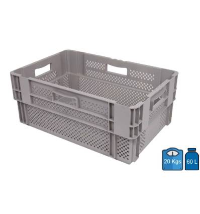 Caixa de plástico 60 litros 400 x 600 encaixável, lados 50% vazados