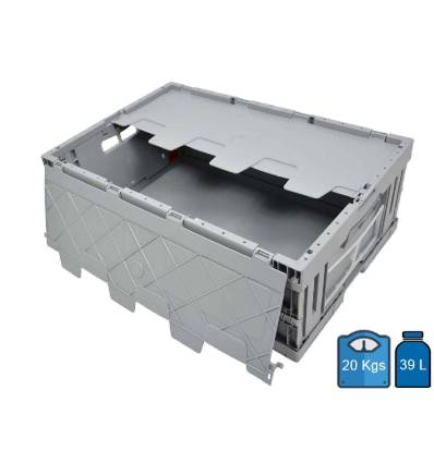 Caixa dobrável 600 x 400 com fundo e laterais sólidos e 4 alças abertas - 44 litros