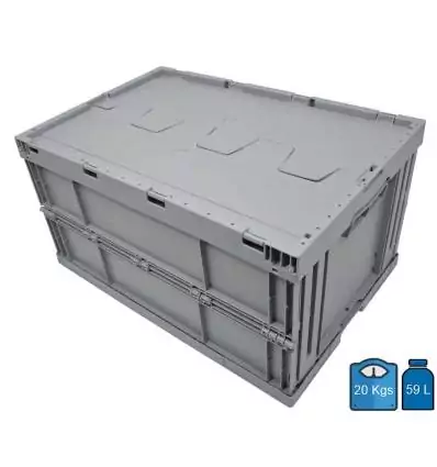 Foldable Crate 400x600 59 Litres with lid Closed bottom & Sides