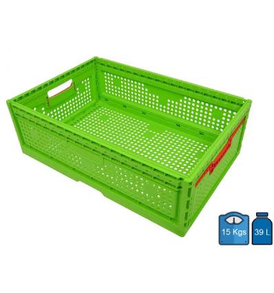 Caixa de plástico dobrável ultraleve 400 x 600 - 2 alças - 40 litros