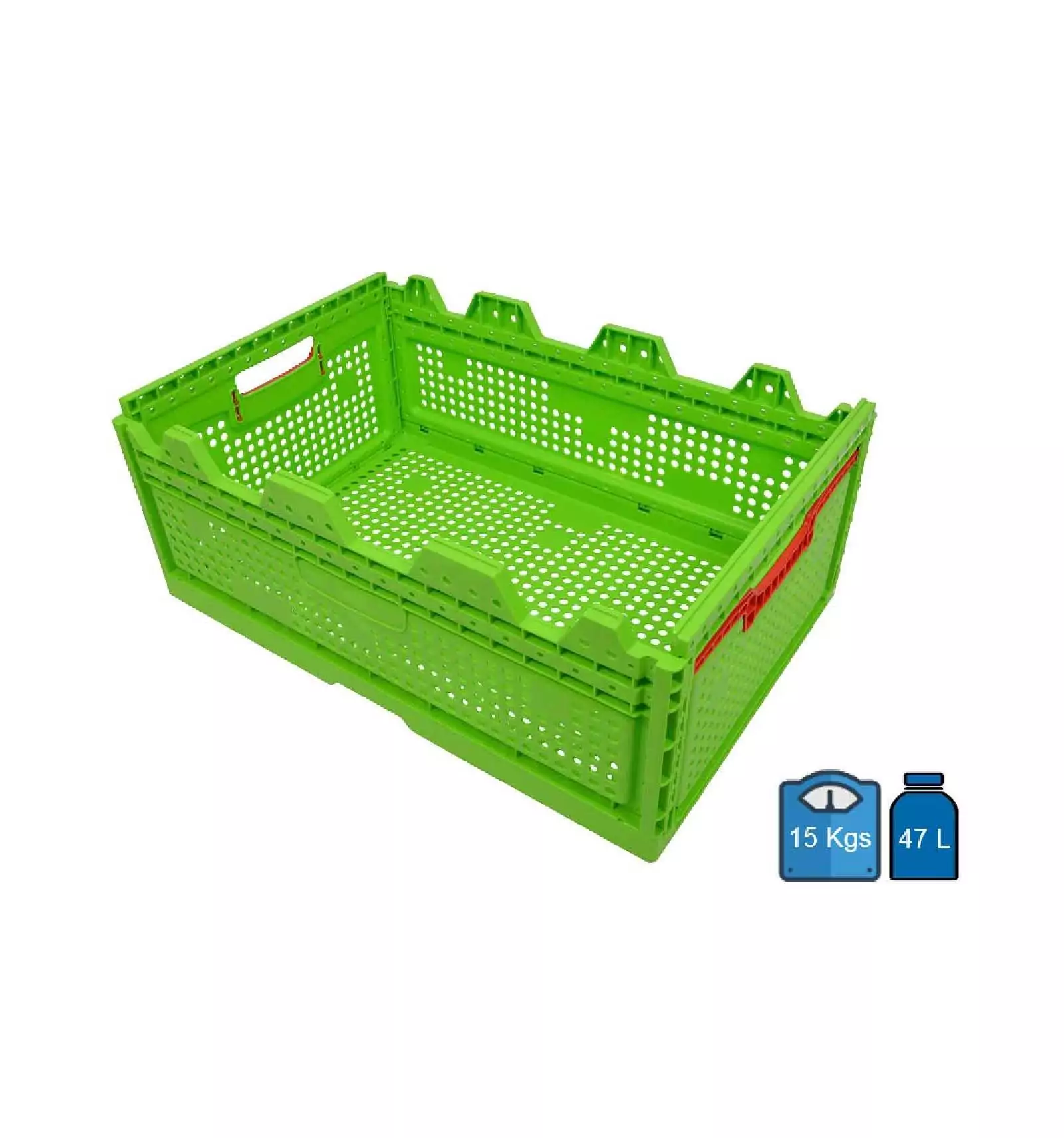 Caja plegable Plástico Verde 400x600 47L Laterales perforado