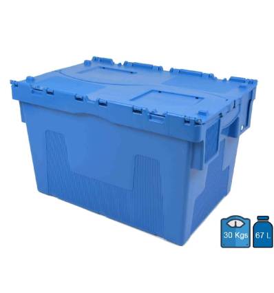 Caixa de plástico para distribuição 600 x 400 com tampa e alças - 67 L