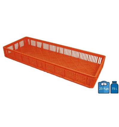 Plastic broedbak 970 x 380, hoogte 118, met geperforeerde bodem en wanden.