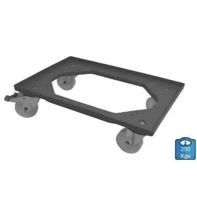 Kar met zwenkwielen van PP, Euro-norm 610 x 410, met 2 remmen.