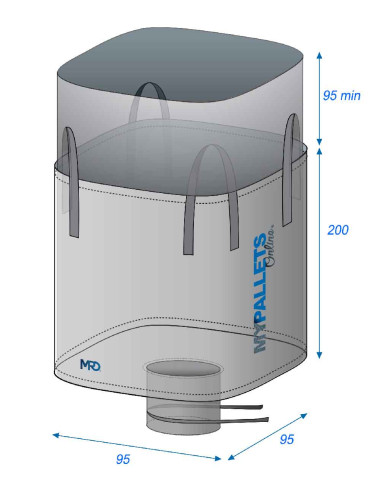 Big Bag 95x95x200 1250 kg com saia e calha de descarga