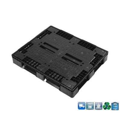 Palete de plástico 1000 x 1200, 5 patins e tampo maciço