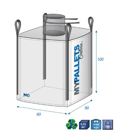 Big Bag bouwpuin 90 x 90 x 100 cm, 1 ton, met vulgoot