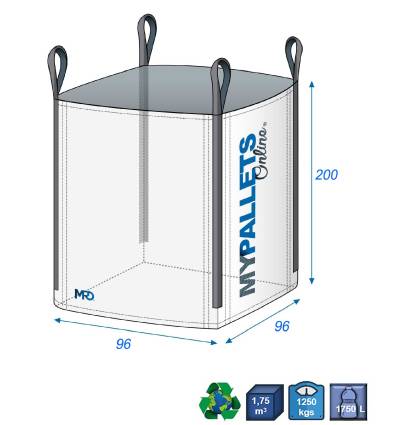 Big Bag bouwplaats, groot formaat 96X96X200 1250 kg