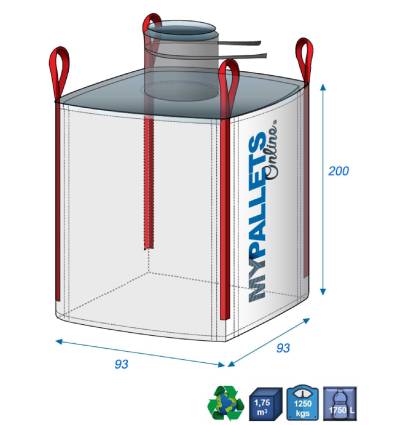 Big Bag com alças padrão e forro de 70 µm 93x93x200 1250 kg